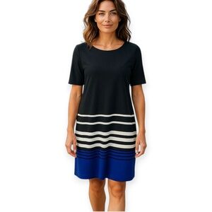 ILE Womens Black Color Blocked Striped Shift Midi Dress Size 12